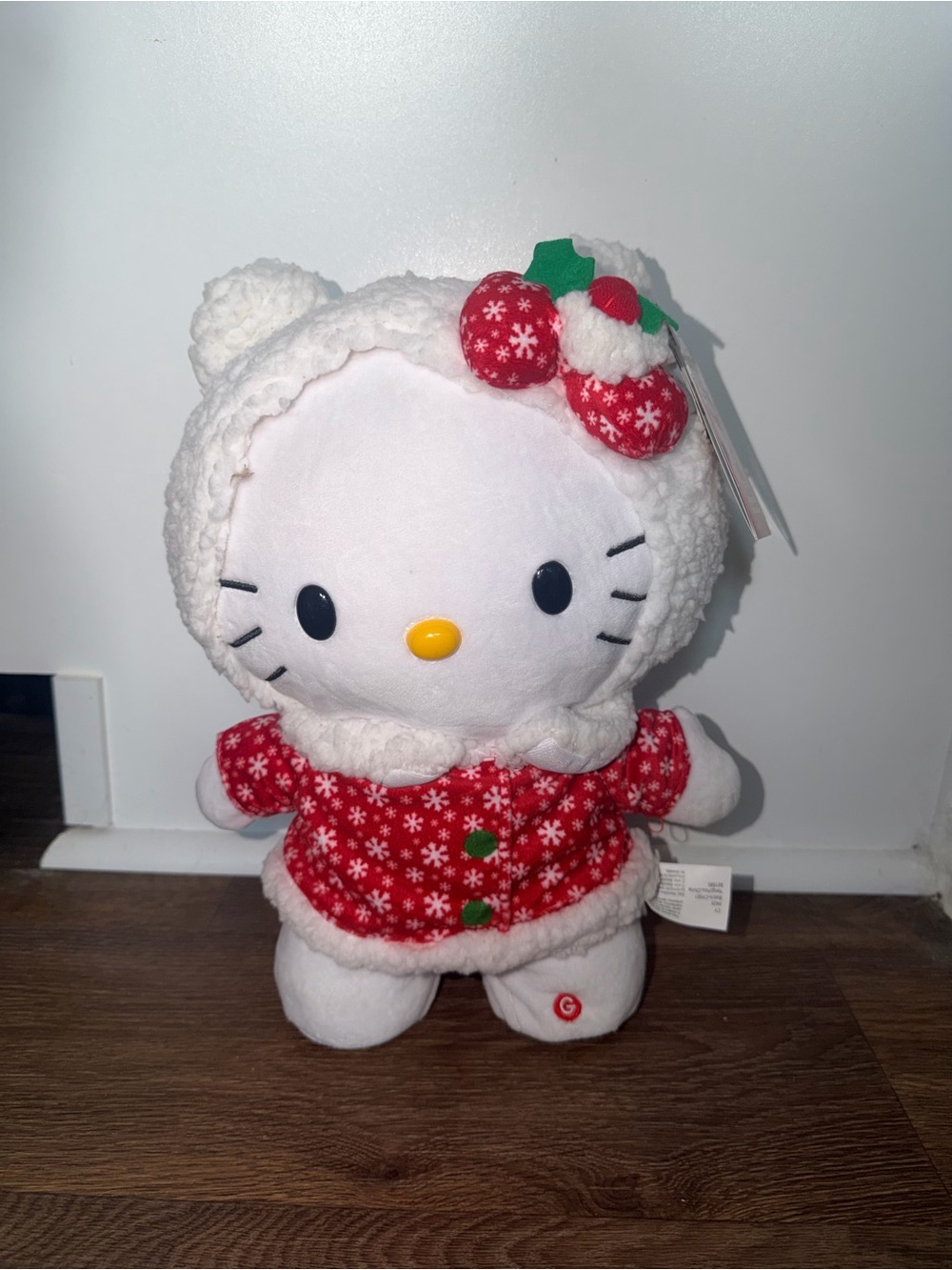 New HELLO KITTY Holiday Christmas Sherpa Hood Side Stepper Animated Plush NWT